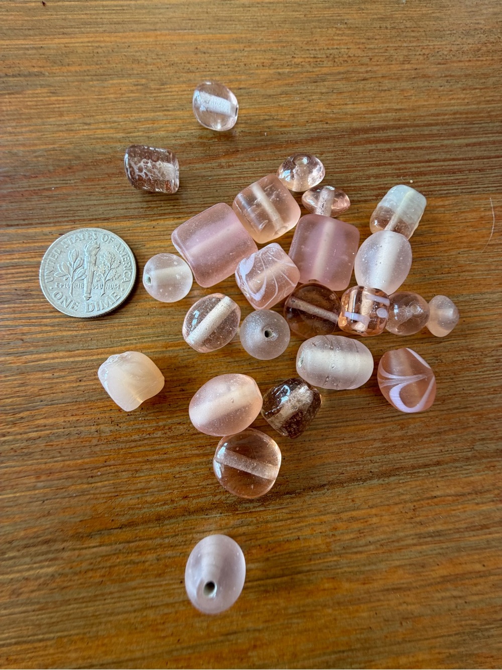 24 Peach Vintage Mixed Shaped Glass Beads from India